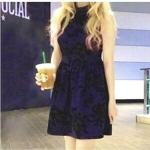 AQUA High Neck Sleeveless Velvet Floral Dress